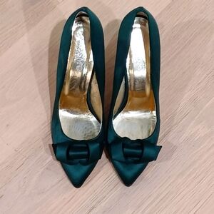 Cosmo Paris Green Satin Wedge Pumps 38